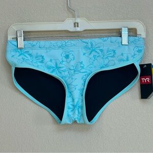 NWT TYR Boho Floral Bikini Bottoms XS Teal Blue Aqua Black UPF 50+